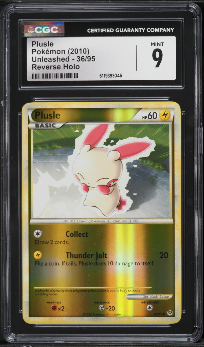 2010 Pokemon HeartGold & SoulSilver Unleashed Reverse Holo Plusle #36 CGC 9 MINT