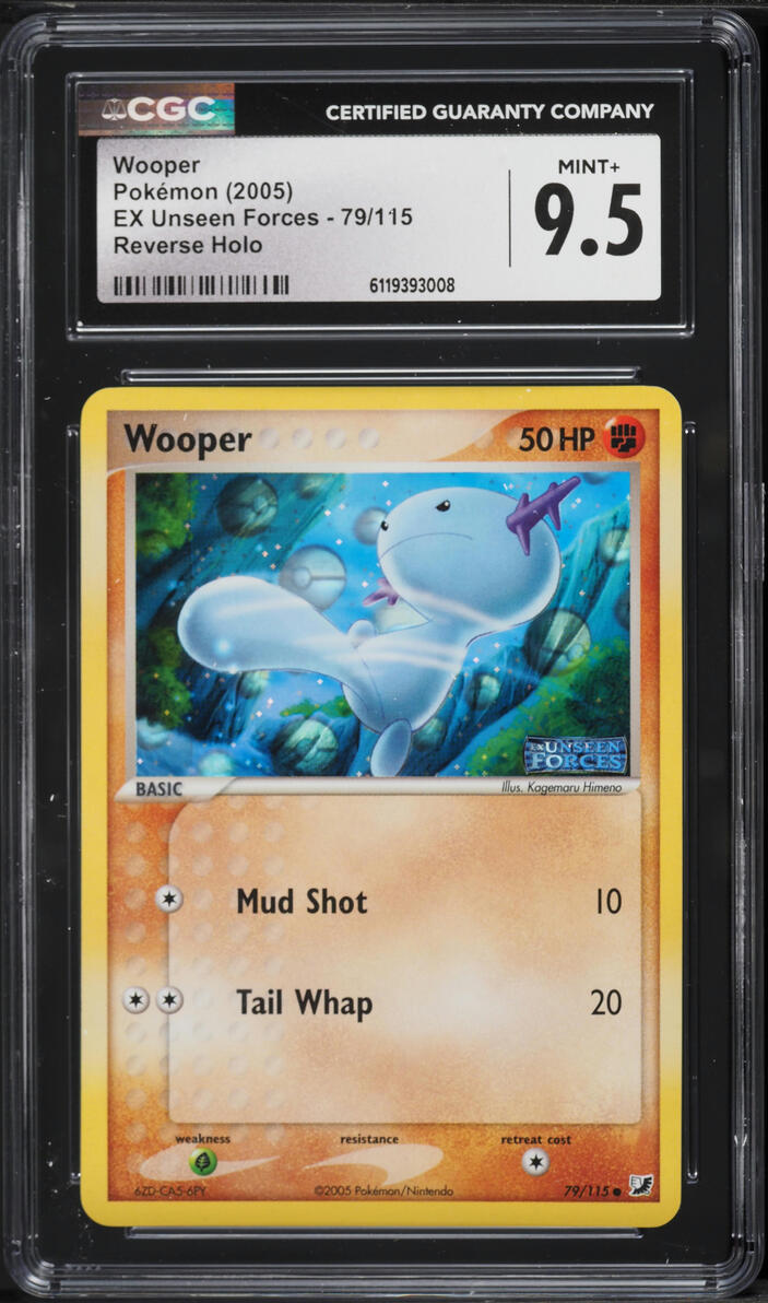 2005 Pokemon EX Unseen Forces Reverse Holo Wooper #79 CGC 9.5 MINT+