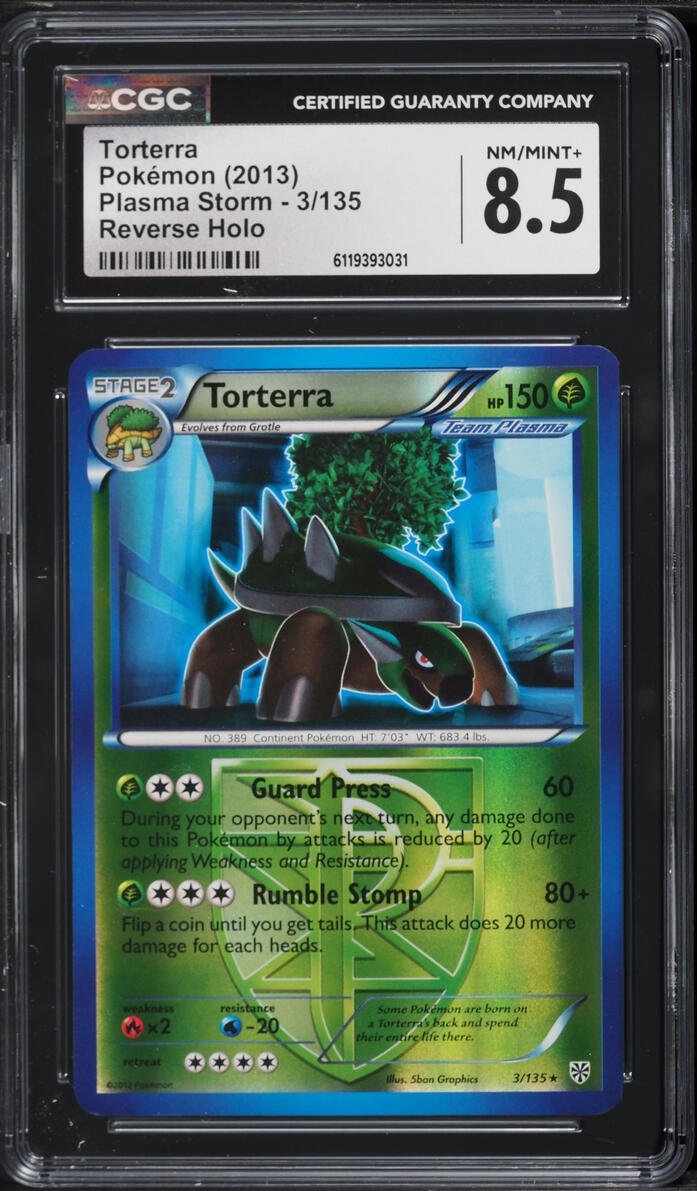 2013 Pokemon Black & White Plasma Storm Reverse Holo Torterra #3 CGC 8.5 NM-MT+