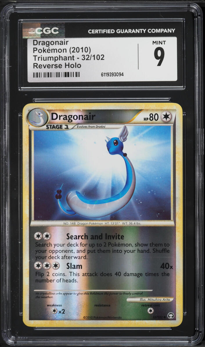 2010 Pokemon HeartGold & SoulSilver Triumphant Reverse Holo Dragonair #32 CGC 9 MINT