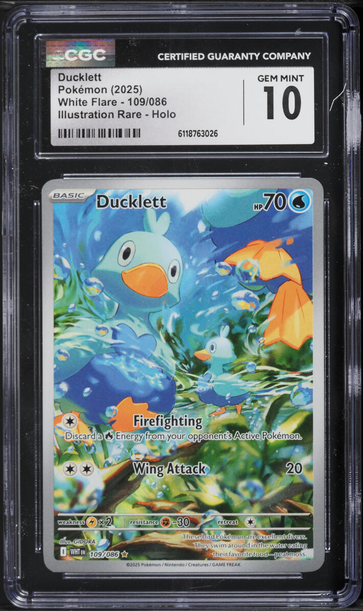 2025 Pokemon Scarlet & Violet White Flare IR Ducklett #109 CGC 10 GEM MINT