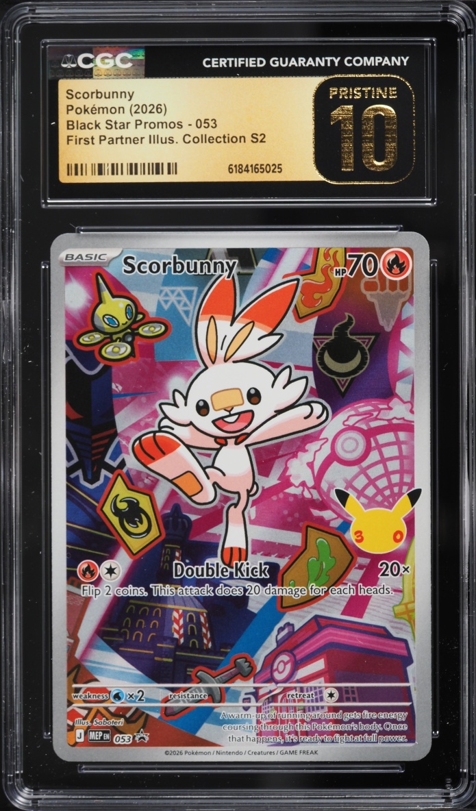 2026 Pokemon Mega Promo First Partner Illustration S2 Full Art Scorbunny #53 CGC 10 PRISTINE
