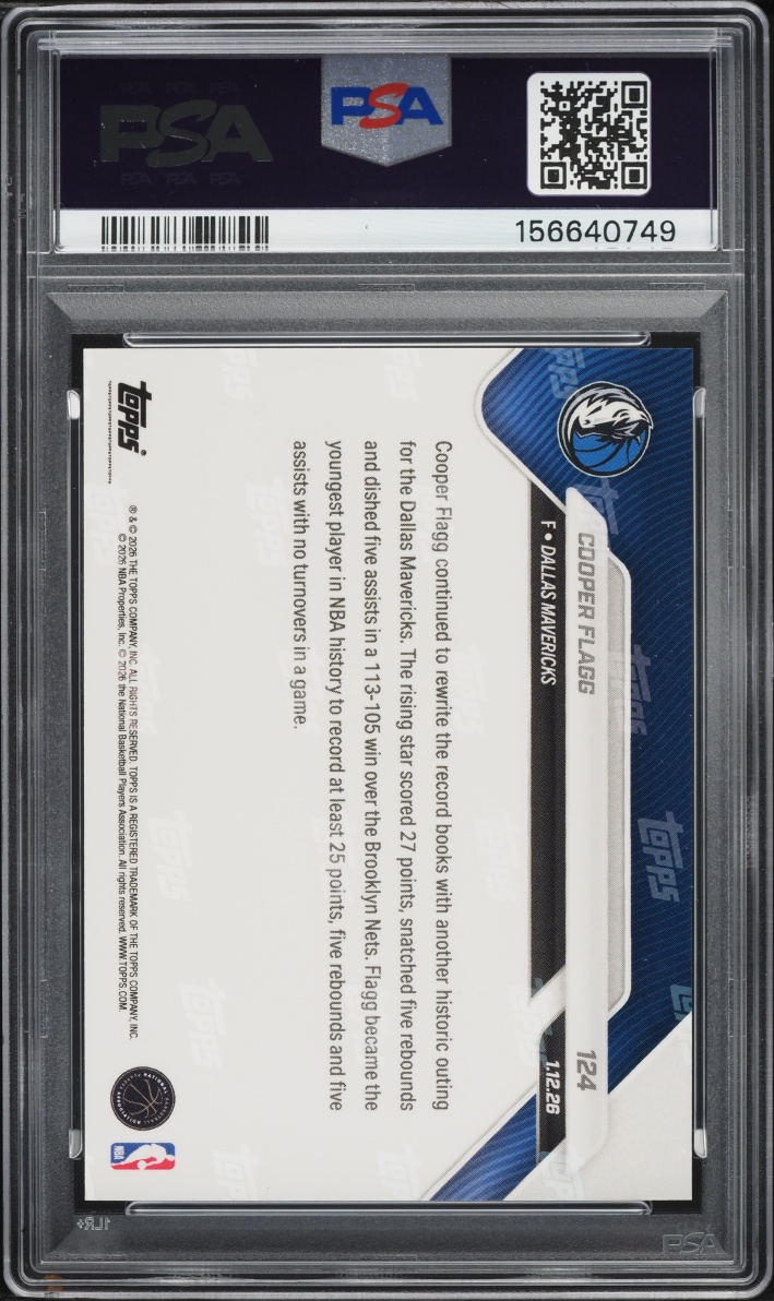 2025 Topps Now Cooper Flagg ROOKIE #124 PSA 10 GEM MINT