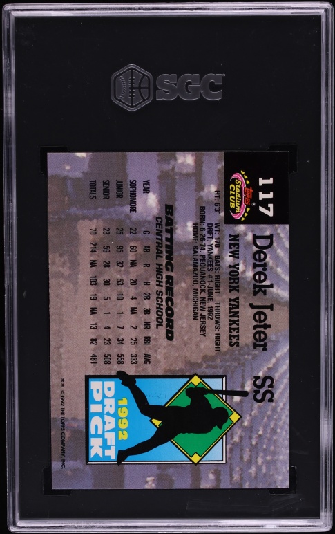 1993 Stadium Club Murphy Derek Jeter ROOKIE #117 SGC 10 GEM MINT