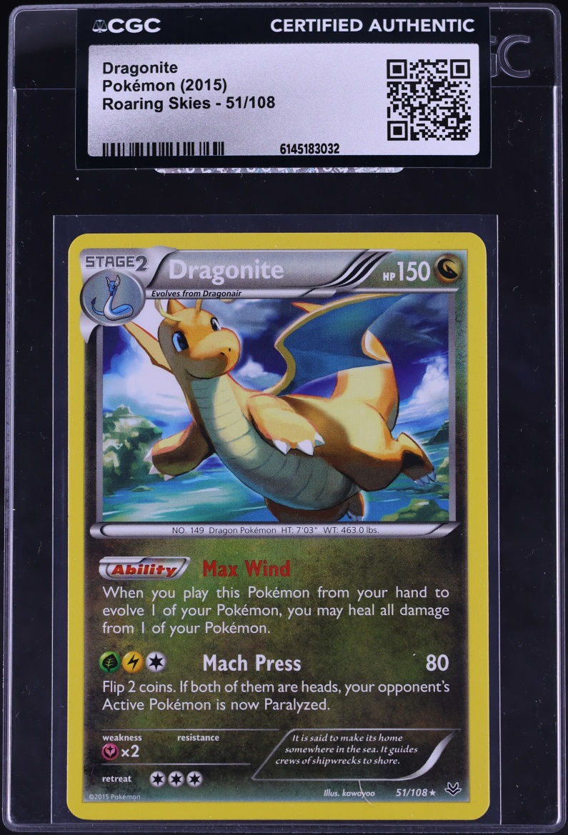 2015 Pokemon XY Roaring Skies Dragonite #51 CGC AUTH