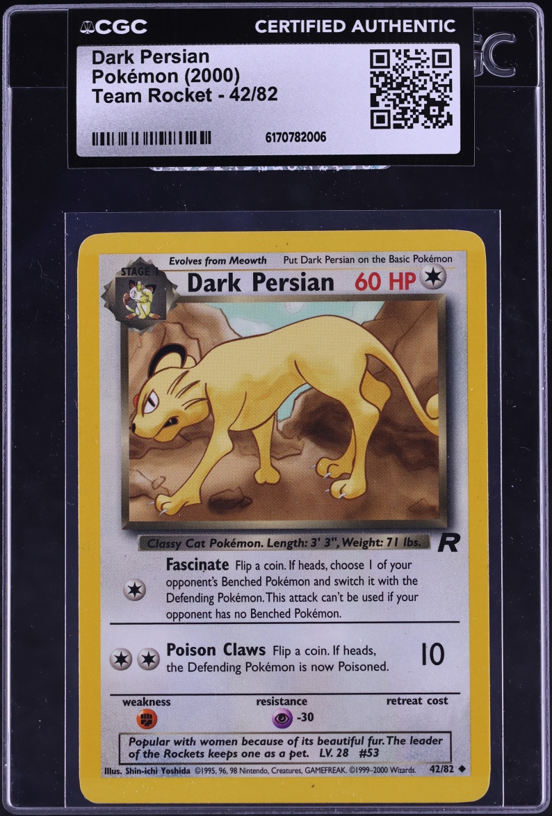 2000 Pokemon Team Rocket Dark Persian #42 CGC AUTH