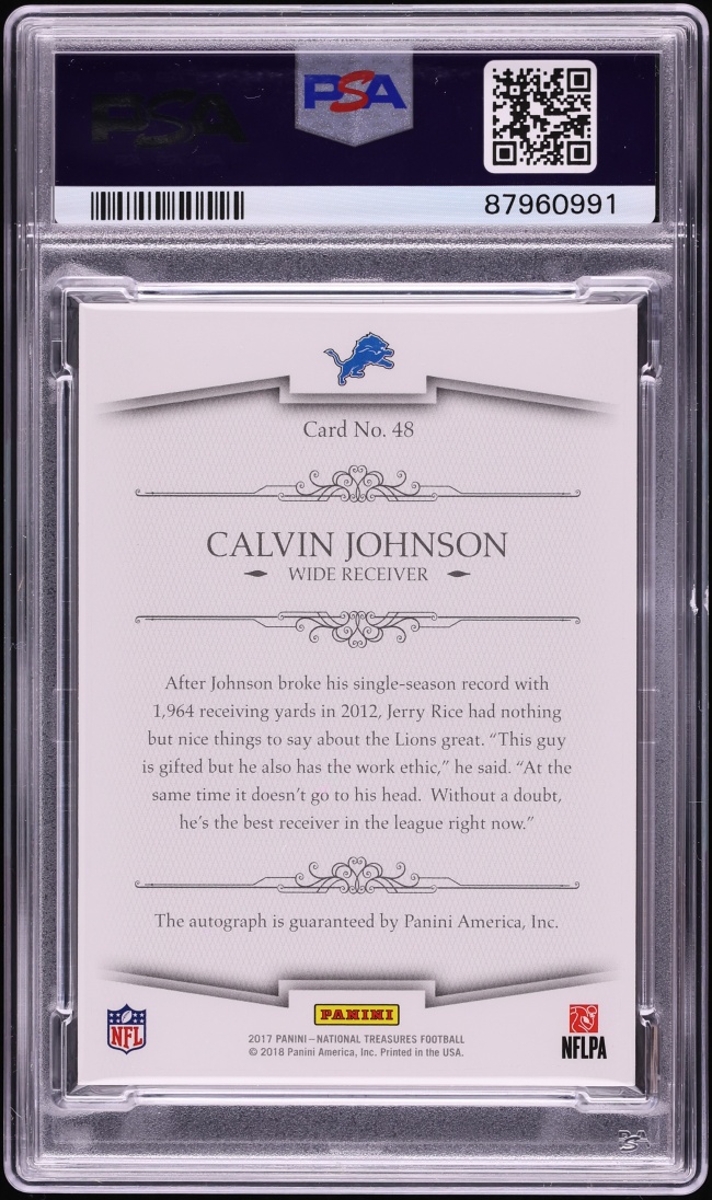 2017 National Treasures NFL Greatest Signatures Calvin Johnson AUTO /25 #48 PSA 9 MINT - Photo 2