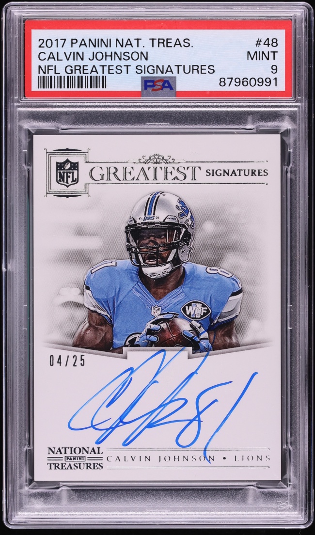 2017 National Treasures NFL Greatest Signatures Calvin Johnson AUTO /25 #48 PSA 9 MINT