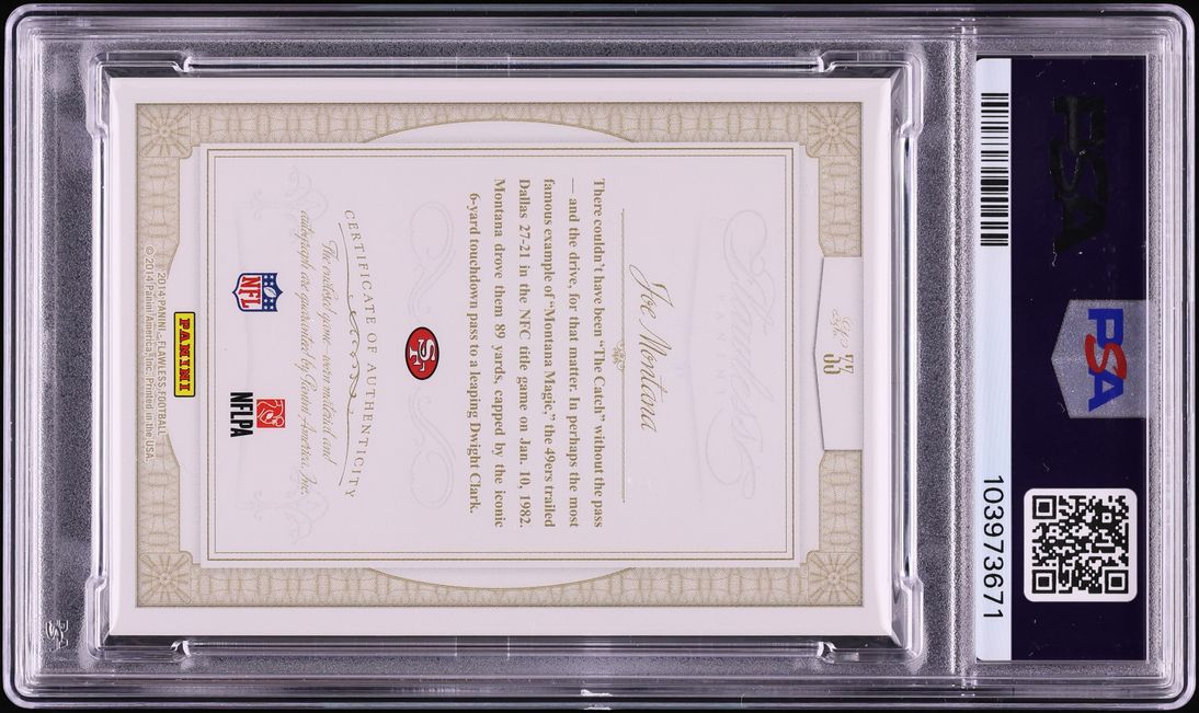 2014 Panini Flawless Greats Ruby Joe Montana GAME USED PATCH AUTO /15 #33 PSA 9 MINT - Photo 2