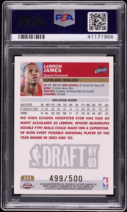 2003 Topps Chrome Black Refractor LeBron James ROOKIE /500 #111 PSA 9 MINT