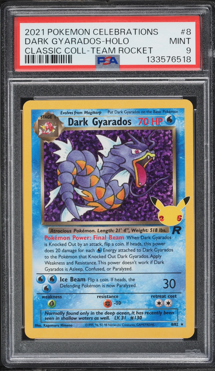 2021 Pokemon Sword & Shield Celebrations Classic Team Rocket Holo Dark Gyarados #8 PSA 9 MINT