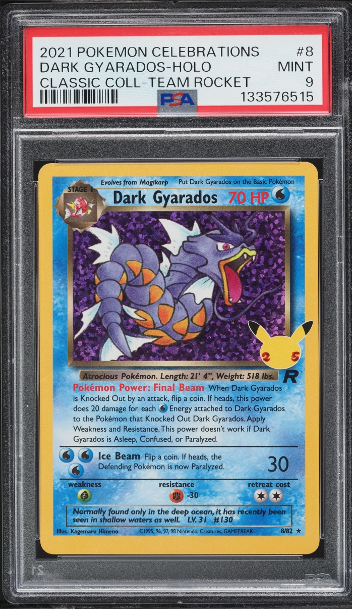 2021 Pokemon Sword & Shield Celebrations Classic Team Rocket Holo Dark Gyarados #8 PSA 9 MINT