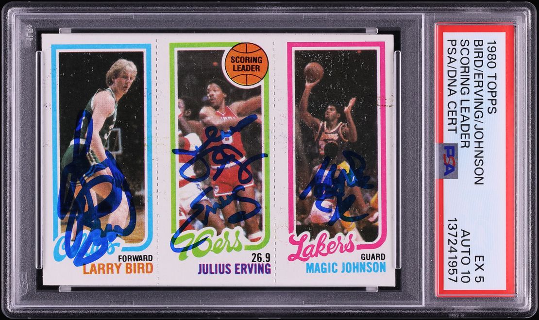 1980 Topps Basketball Julius Erving Larry Bird Magic Johnson ROOKIE AUTO DNA 10 PSA 5 EX