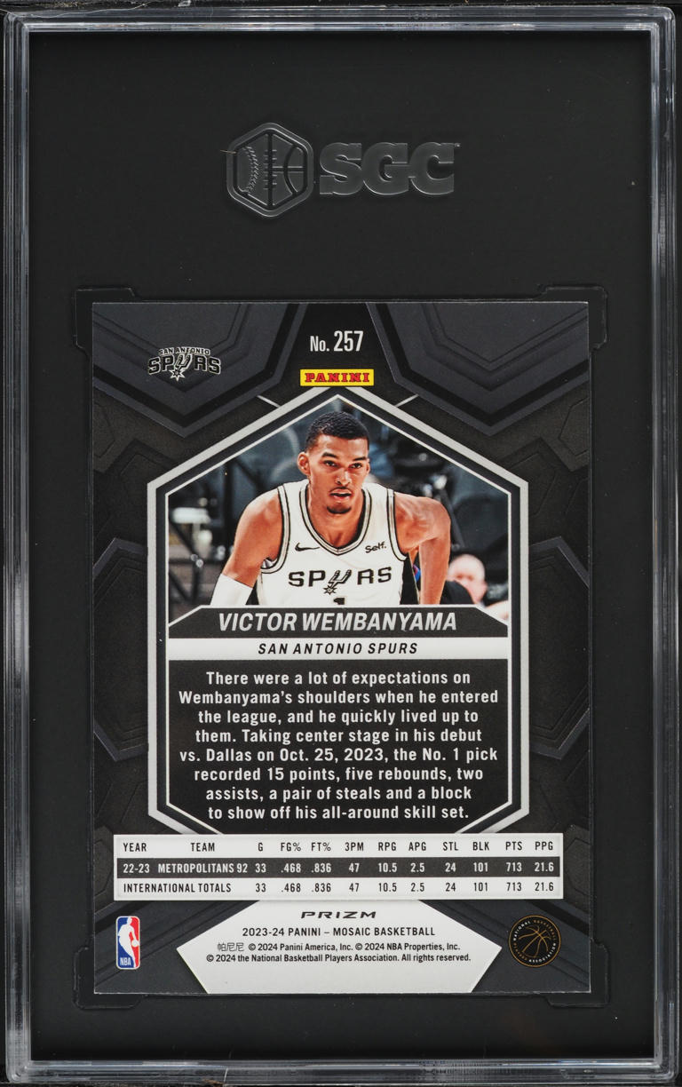 2023 Panini Mosaic Blue Reactive Prizm Victor Wembanyama ROOKIE #257 SGC 10 GEM