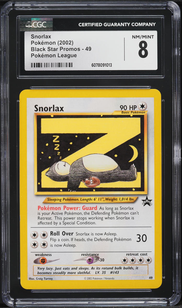 2002 Pokemon League Black Star Promo Snorlax #49 CGC 8 NM-MT