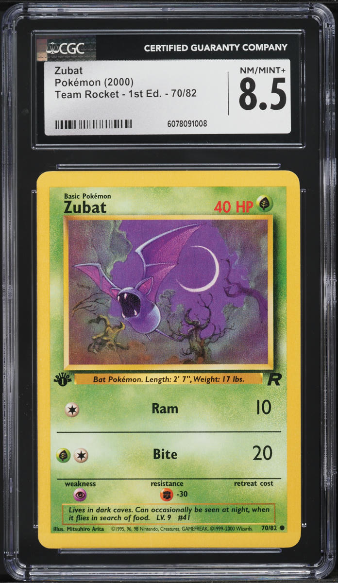 2000 Pokemon Team Rocket 1st Edition Zubat #70 CGC 8.5 NM-MT+