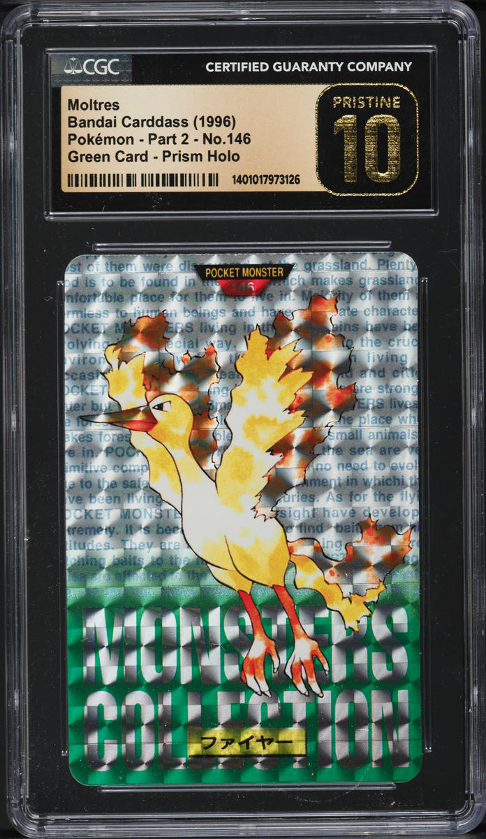 1996 Pokemon Japanese Bandai Carddass Vending Prism Moltres #146 CGC 10 PRISTINE