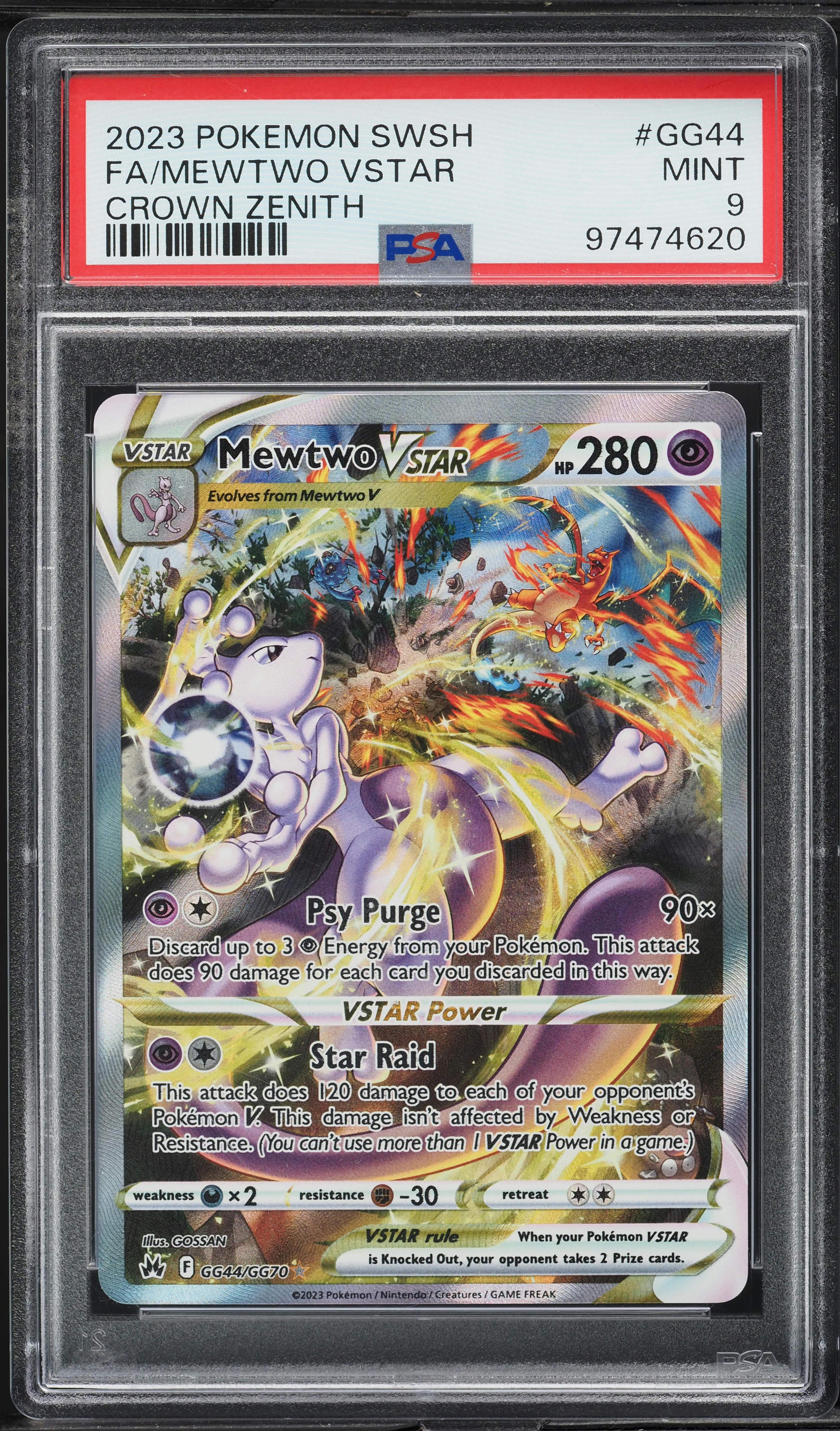 2023 Pokemon SWSH Crown Zenith Alt Art Mewtwo VSTAR #GG44 PSA 9 MINT