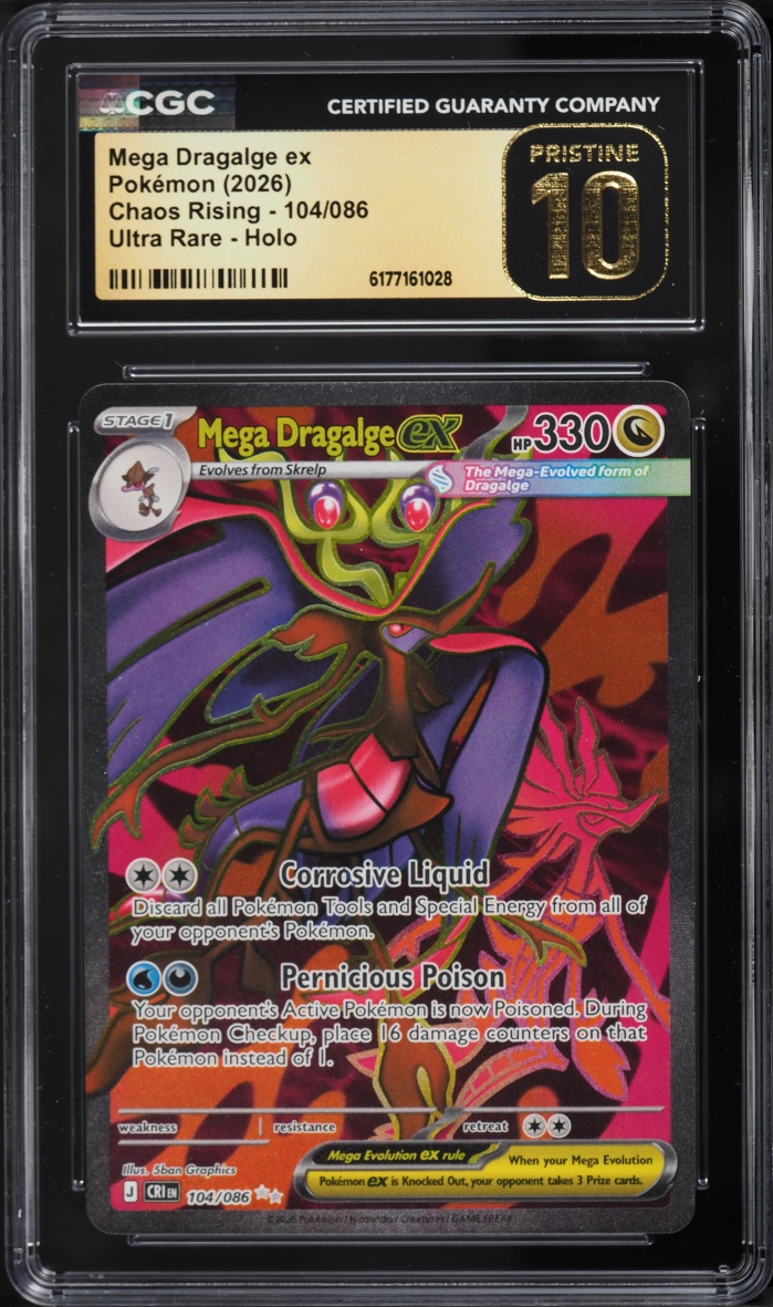 2026 Pokemon Mega Evolution Chaos Rising Full Art Mega Dragalge Ex #104 CGC 10 PRISTINE