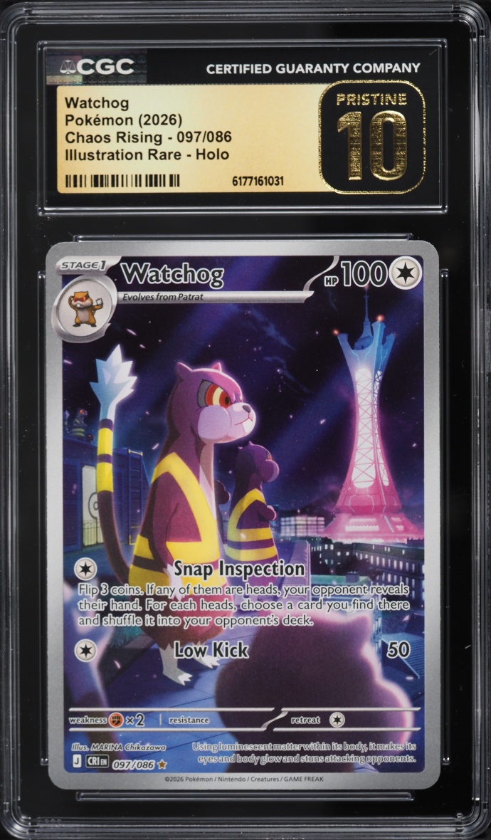 2026 Pokemon Mega Evolution Chaos Rising IR Watchog #097 CGC 10 PRISTINE