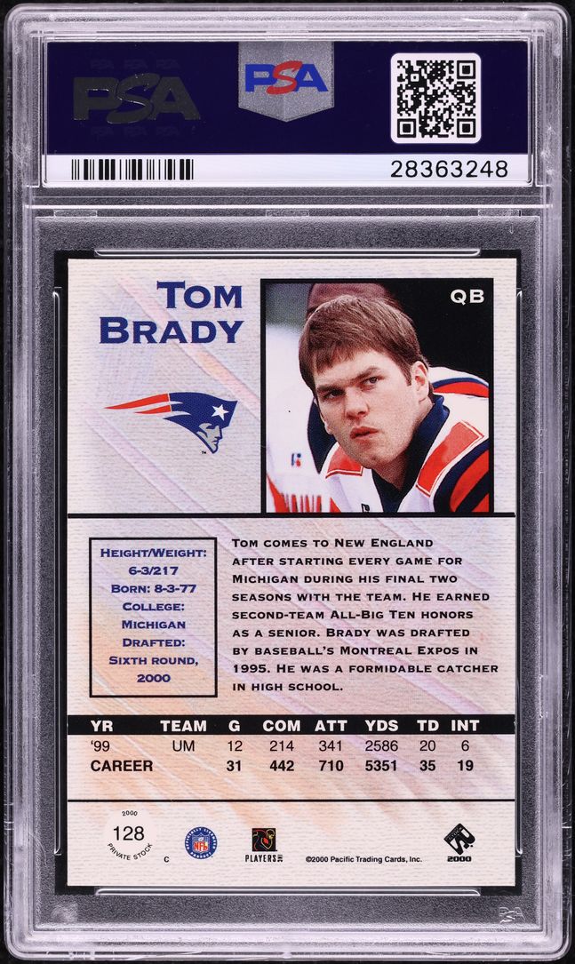 2000 Pacific Private Stock Premiere Date Tom Brady ROOKIE /95 #128 PSA 10 GEM