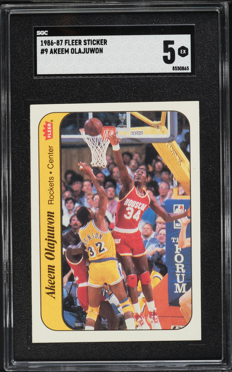 1986 Fleer Sticker Hakeem Olajuwon ROOKIE #9 SGC 5 EX
