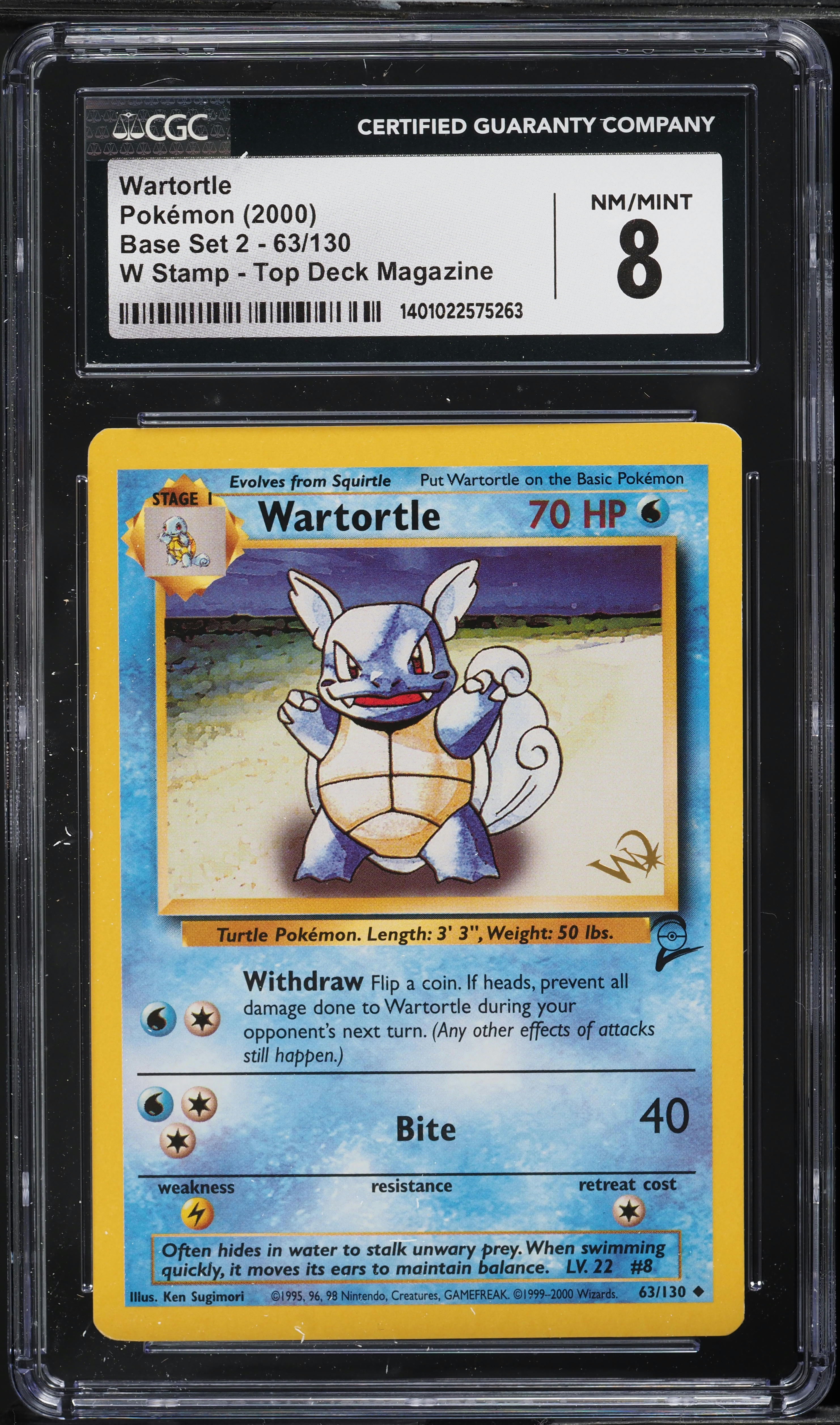 2000 Pokemon Base Set 2 Top Deck Magazine W Stamp Wartortle #63 CGC 8 NM-MT