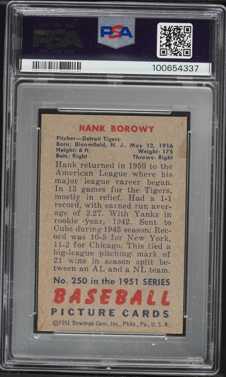 1951 Bowman Hank Borowy #250 PSA 7 NRMT