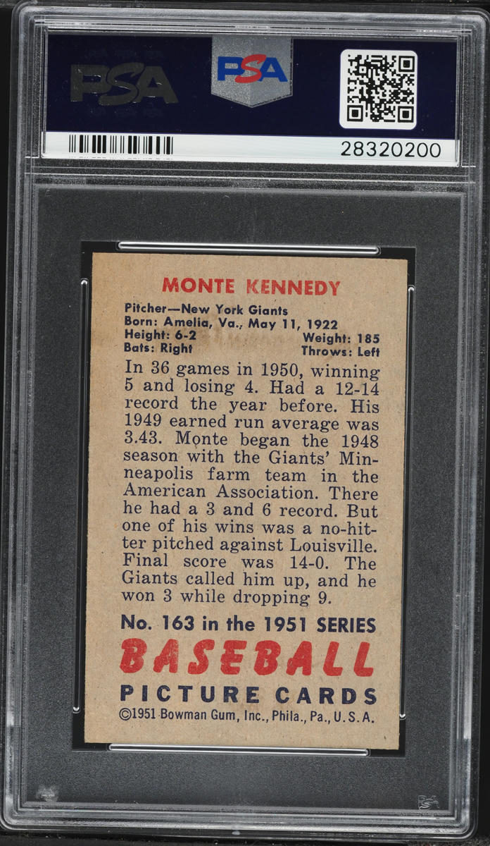 1951 Bowman Monte Kennedy #163 PSA 6 EXMT