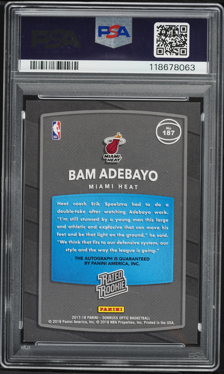 2017 Donruss Optic Bam Adebayo ROOKIE AUTO #187 PSA 9 MINT
