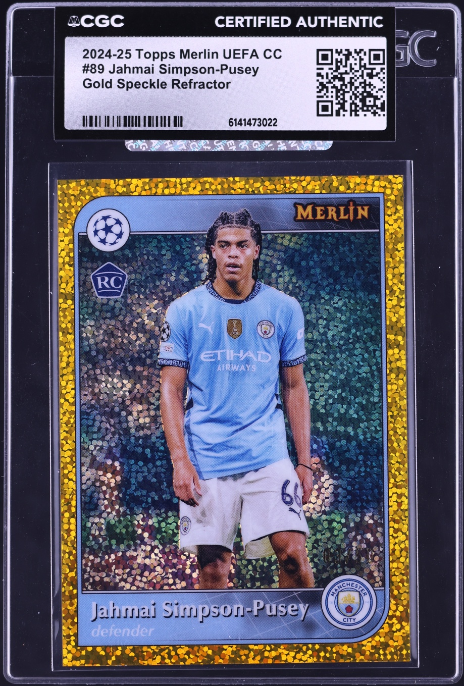 2024 Topps Merlin UEFA CC Gold Speckle Refractor Jahmai Simpson-Pusey ROOKIE /50 #89 CGC AUTH