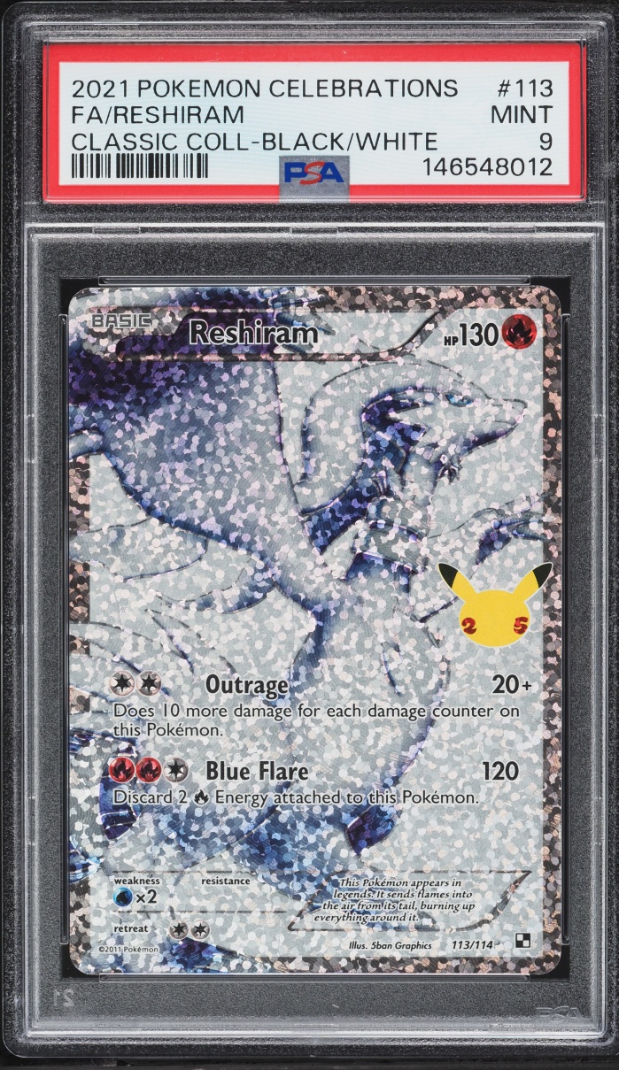 2021 Pokemon Sword & Shield Classic Collection Celebrations BWR Reshiram #113 PSA 9 MINT