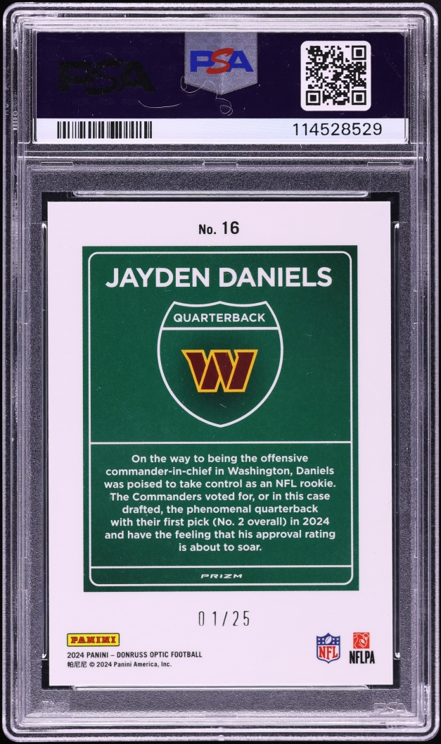 2024 Donruss Optic Downtown Black Pandora Jayden Daniels ROOKIE 1/25 #16 PSA 10 GEM MINT