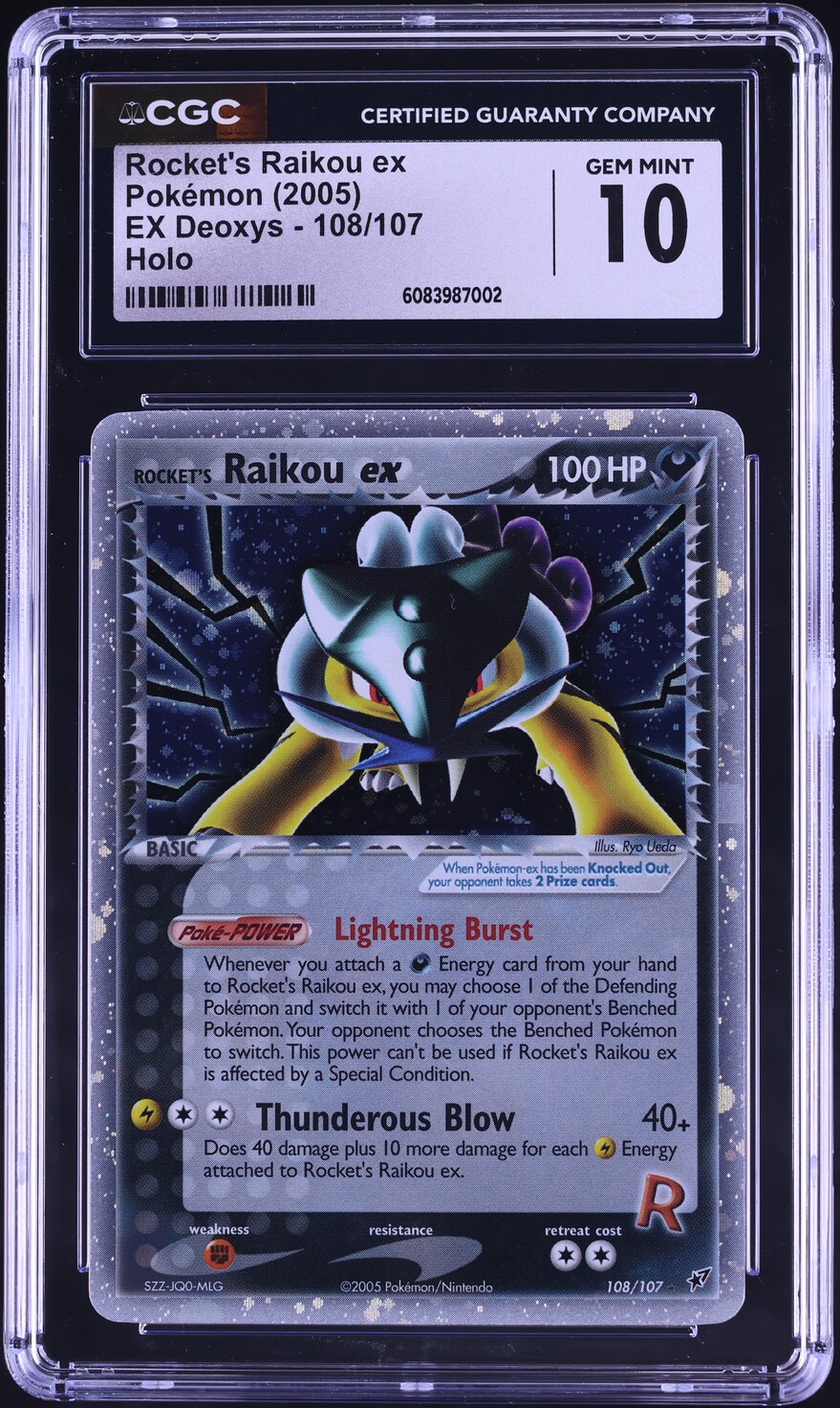 2005 Pokemon EX Deoxys Holo Rocket's Raikou Ex #108 CGC 10 GEM MINT