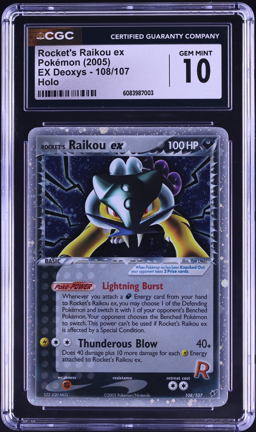 2005 Pokemon EX Deoxys Holo Rocket's Raikou ex #108 CGC 10 GEM MINT
