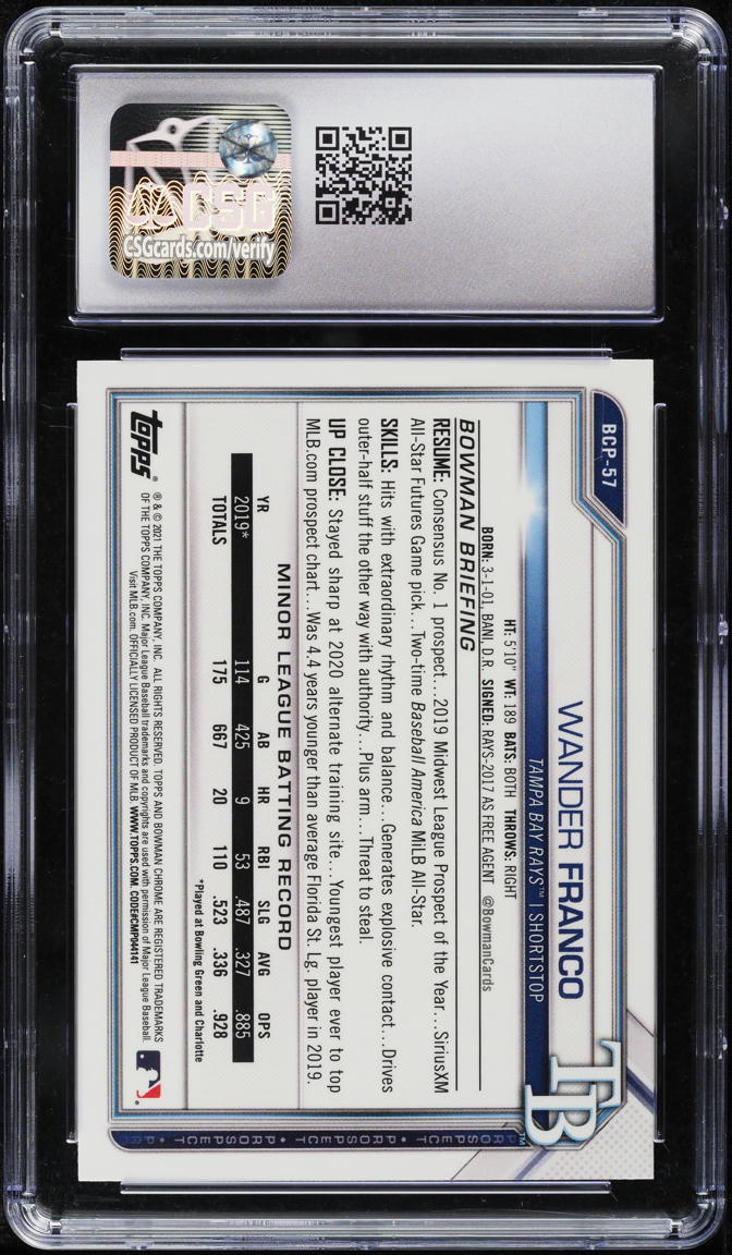 2021 Bowman Chrome Wander Franco PROSPECT #BCP-57 CSG 10 GEM MINT
