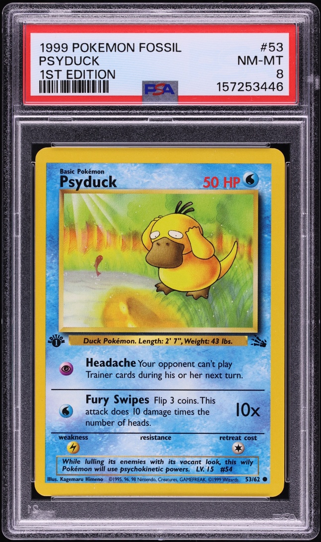 1999 Pokemon Fossil 1st Edition Psyduck #53 PSA 8 NM-MT