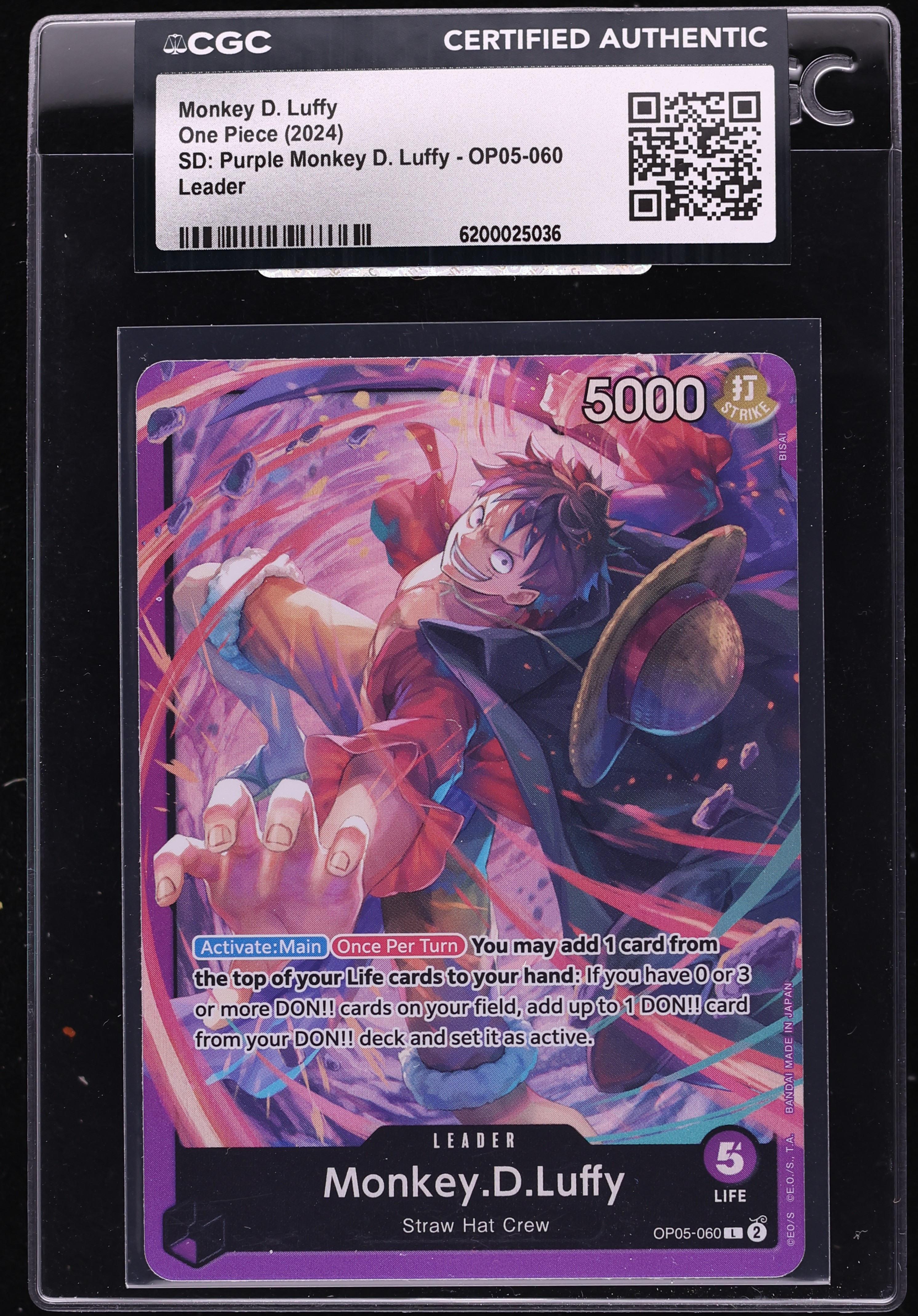 2024 One Piece Starter Deck Purple Leader Monkey D. Luffy #OP05-060 CGC AUTH