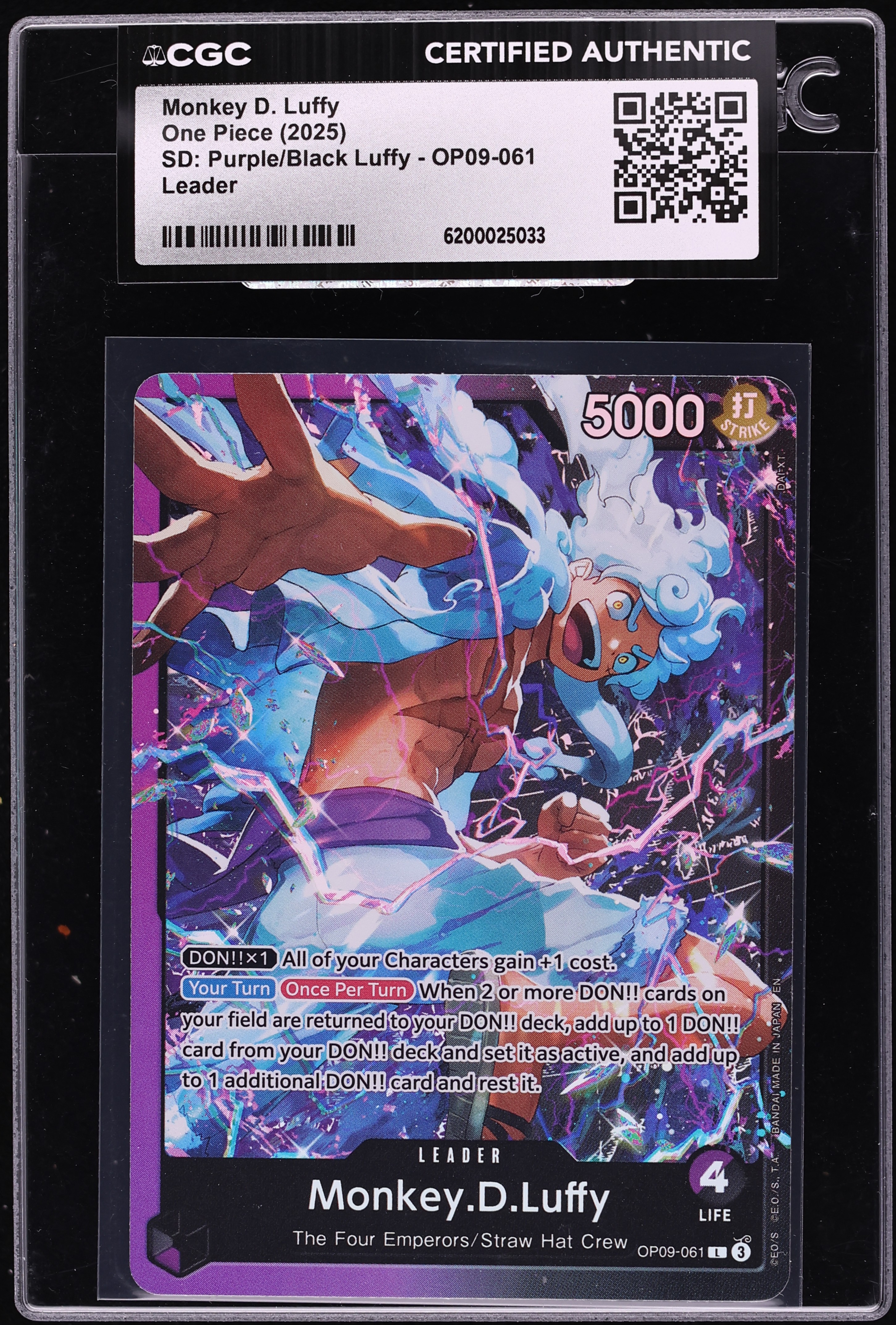 2025 One Piece Starter Deck Purple Black Leader Monkey D. Luffy #OP09-061 CGC AUTH