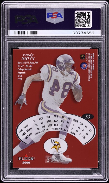 2000 Fleer E-X Essential Credentials Now Randy Moss /50 #33 PSA 9 MINT - Photo 2
