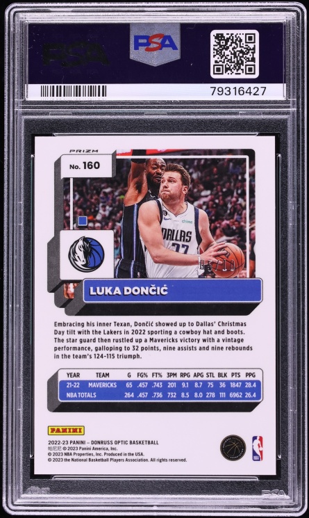 2022 Donruss Optic Gold Luka Doncic /10 #160 PSA 10 GEM MINT