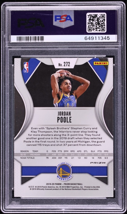 2019 Panini Prizm Silver Jordan Poole ROOKIE #272 PSA 9 MINT
