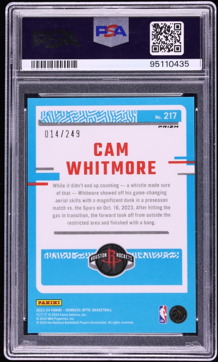2023 Panini Donruss Optic Aqua Cam Whitmore ROOKIE /249 #217 PSA 9 MINT
