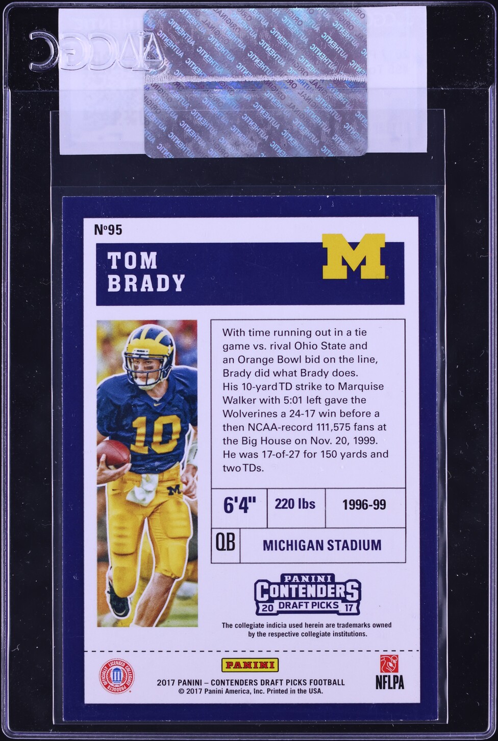 2017 Panini Contenders Draft Picks Tom Brady #95 CGC AUTH