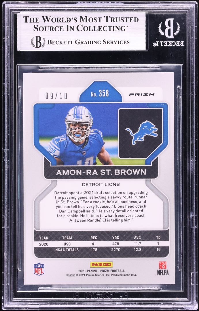 2021 Panini Prizm Gold Amon-Ra St. Brown ROOKIE /10 #358 BGS 8.5 NM-MT+ - Photo 2