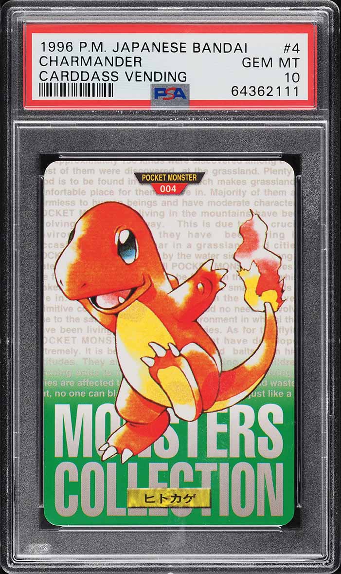 1996 Pokemon Japanese Bandai Carddass Vending Charmander #4 PSA 10 GEM MINT