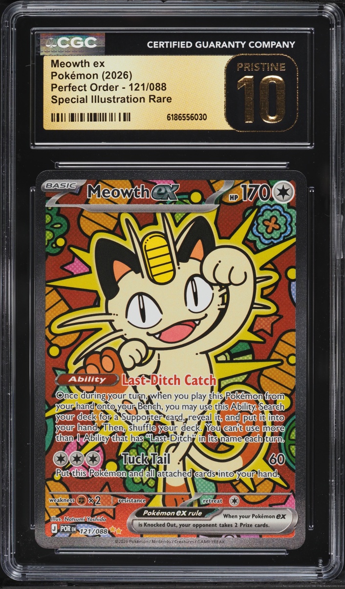 2026 Pokemon Mega Evolution Perfect Order SIR Meowth ex #121 CGC 10 PRISTINE