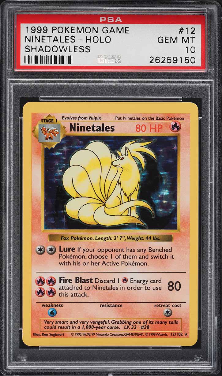 1999 Pokemon Base Set Shadowless Holo Ninetales #12 PSA 10 GEM MINT