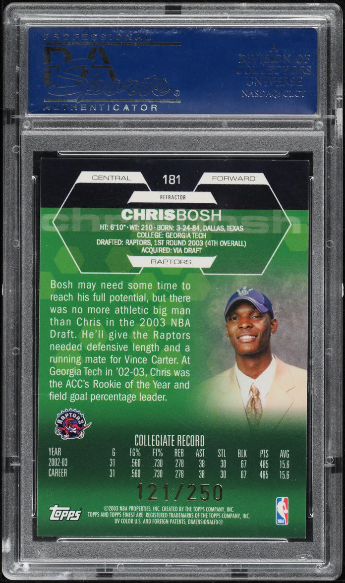 2002 Finest Refractor Chris Bosh ROOKIE /250 #181 PSA 9 MINT