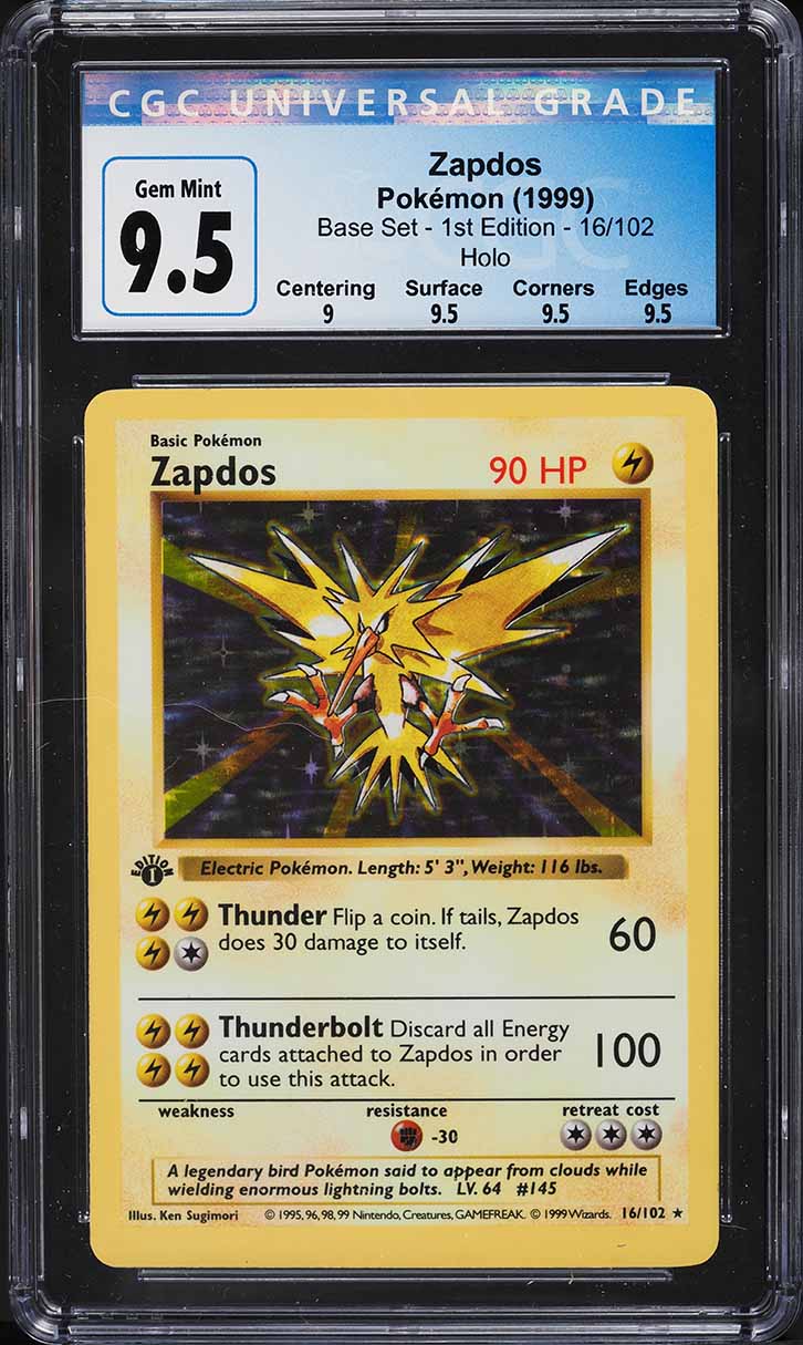 1999 Pokemon Base Set Shadowless 1st Edition Holo Zapdos #16 CGC 9.5 GEM MINT